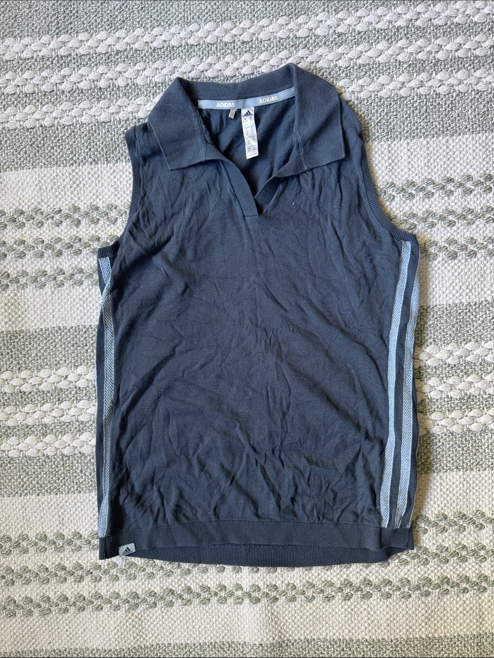 Adidas Navy Sleeveless Polo with Light Blue Side Stripes